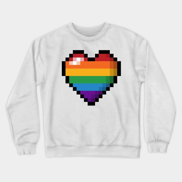 Large Pixel Heart Design in LGBTQ Rainbow Pride Flag Colors Crewneck Sweatshirt by LiveLoudGraphics